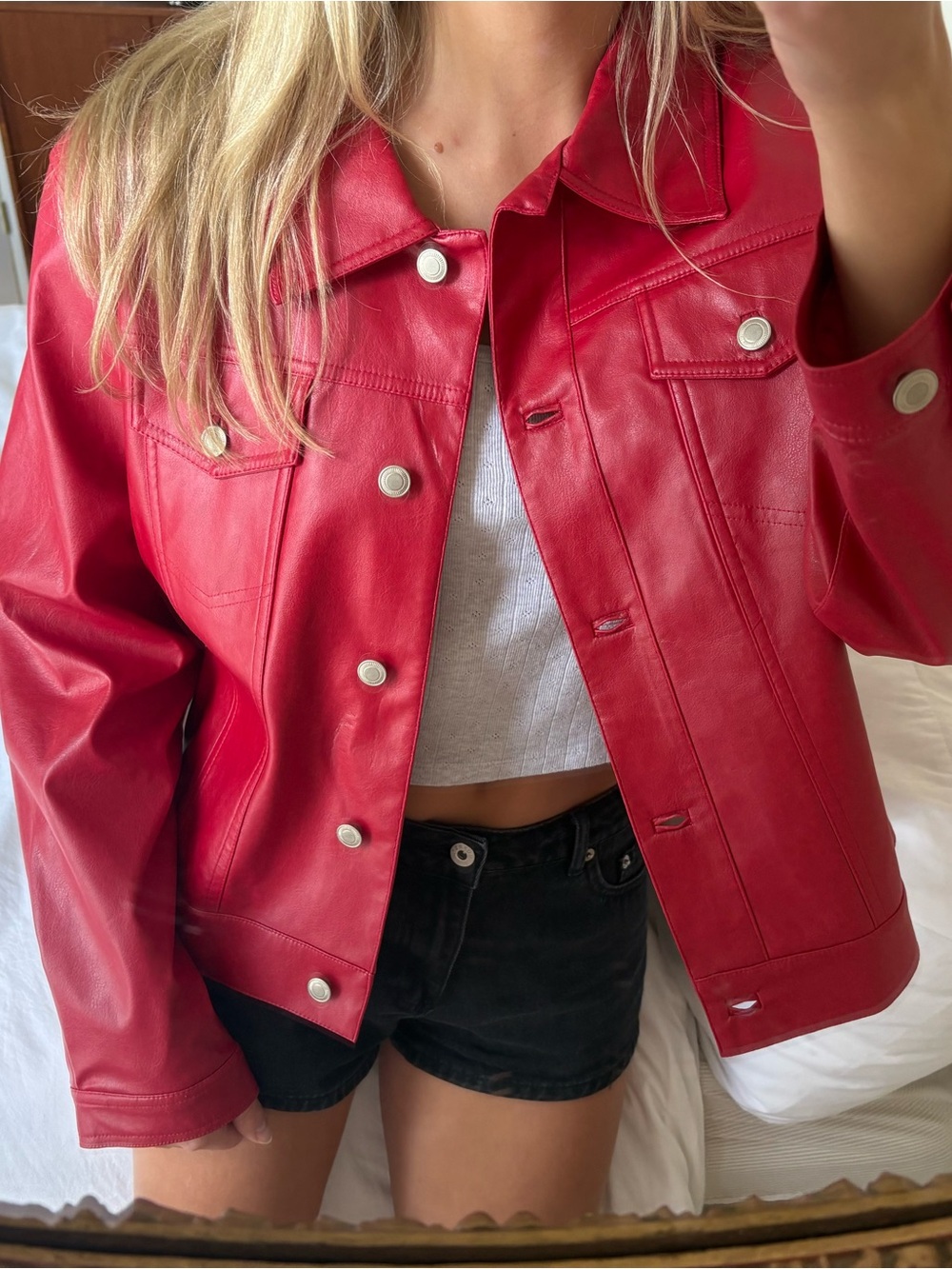 vintage Red Leather Button-up Jacket - Picture 2 of 5
